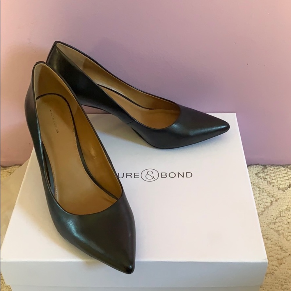 14th and union heels black leather like 12 pointed